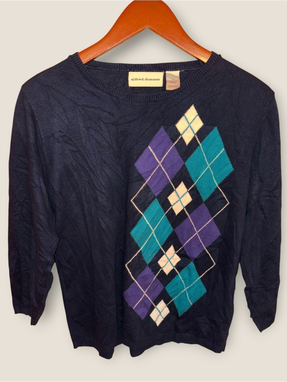 Vintage 90s Y2K Preppy Alfred Dunner Navy Crewneck Argyle Sweater
